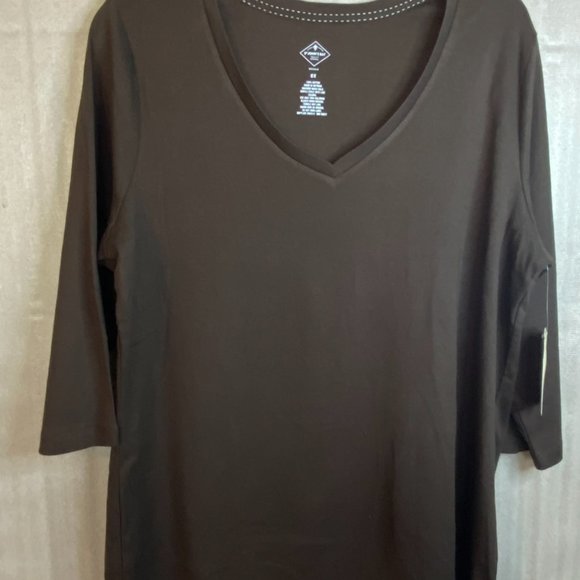 Haut Femme St. John’s Bay - Manches 3/4 - Taille 2X Plus - Bleu - 100% Rayon - Occasion Très Bon État